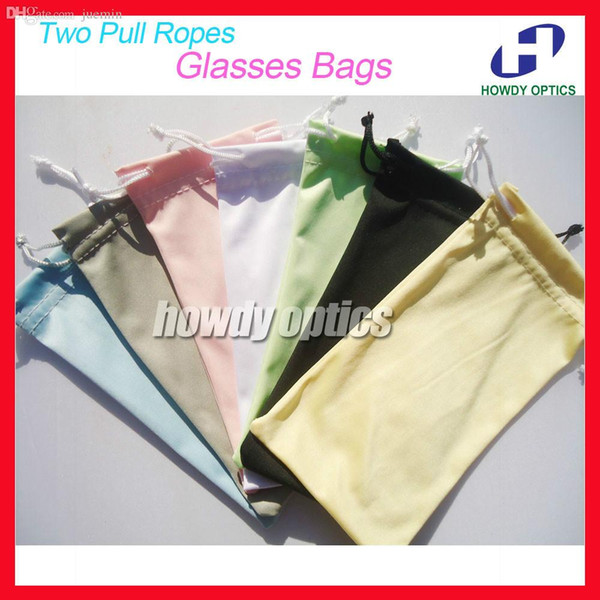 Wholesale-50pcs Free Shipping Quality 100% Polyester 175gsm microfiber Two Pull Ropes 7 Colors Sunglass Eyewear Glass Cloth Bag Pouch