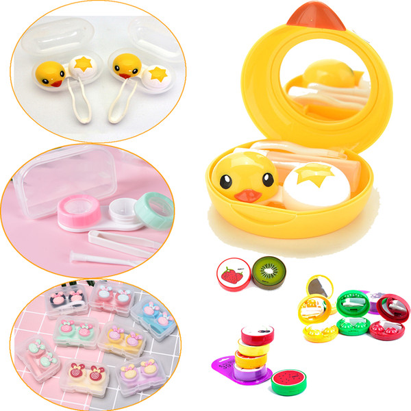 Mini Contact Lens Case Box Travel Kit Mini Eyewear Accessories Cartoon Duck Design Contact Lens Box Case Holder Container