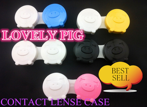 new Little Pig design contact lens case Eyewear & Accessories lovely pig contact lense case mix color 100pc/lot double joint contact lenses