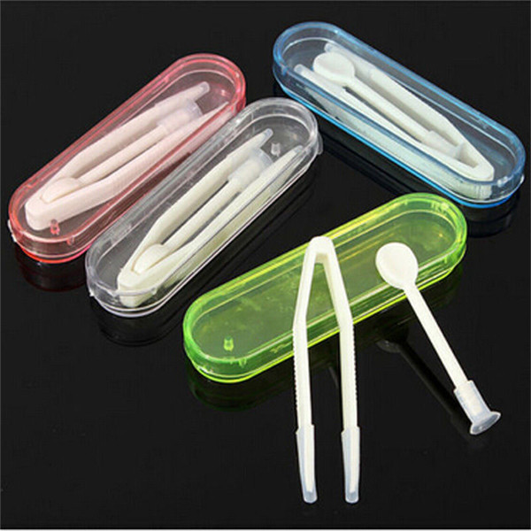 Easy Carry Soft Tip Tweezer Stick Tool Clear Eyewear Box Case Set Newest Pocket Mini Contact Lens Case Travel Kit