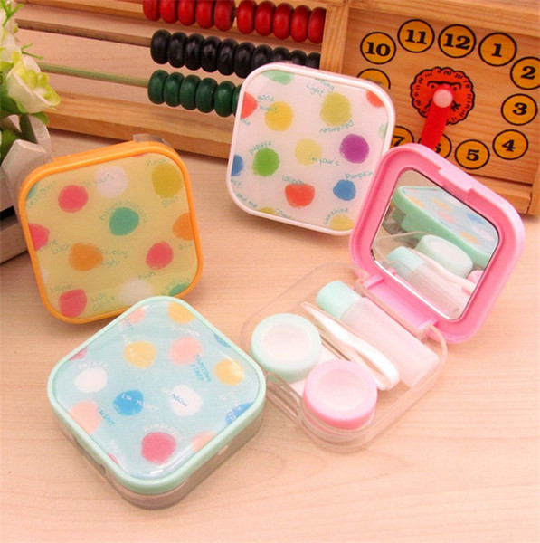 Cute Pot Colorful Contact Lens Case Portable Cute Pocket Mini Glasses Cases Travel Kit Mirror Container Double Boxes Eyes Care