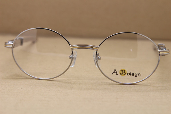Hot 7550178 Round High quality Eyeglasses eye glasses frames for men Silver Stainless steel Eyewear Frames Size:57-22-140mm
