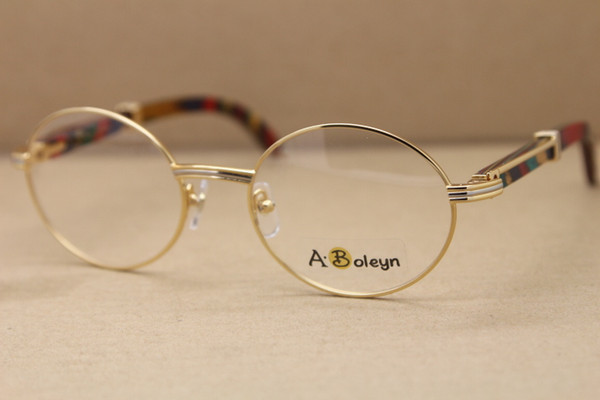 gold wood glasses frames designer 7550178 Round Metal Eyeglasses eyeglass frames female women Frame Size:55-22-135mm