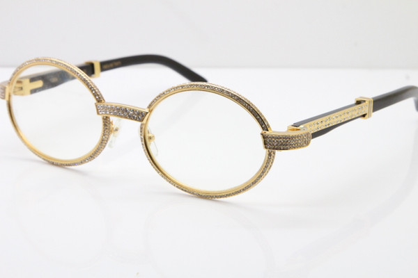 2019 Free Shipping Black Buffalo Horn Full Frame Diamond Glasses T7550178 Round Unisex Designer High end brand 18K Gold Vintage Eyeglasses