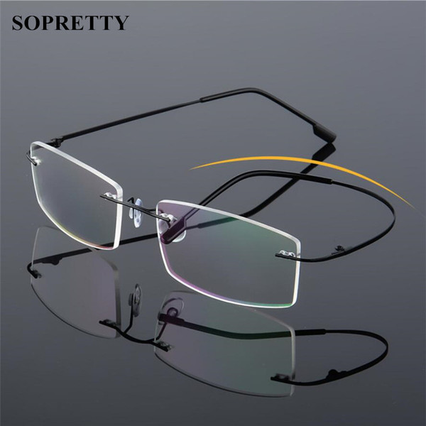 Classic Mens Titanium Rimless Glasses Frames , Spring Temple Myopia Optical Frame , Ultra-light Frameless Eyeglasses With bag and cloth A858