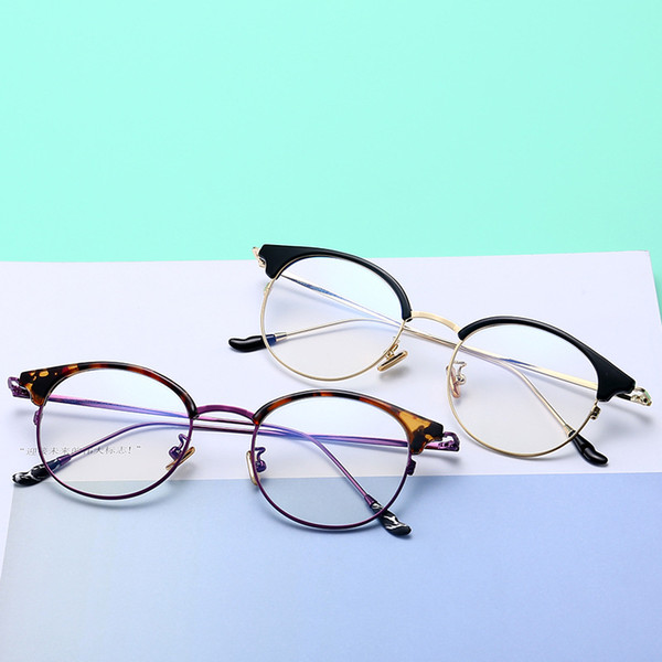 Retro TR90 flat mirror wholesale metal half frame glasses lady retro myopia spectacle frame optical mirror 80101