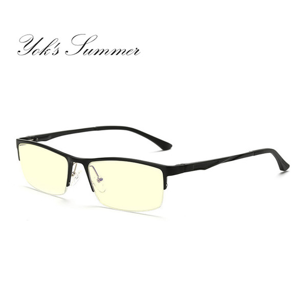 Yok's Summer Anti Blue Ray Computer Gaming Glasses Men Rectangle Aluminum Reading Eye Glasses Frame Yellow Lens Eyewear HH009