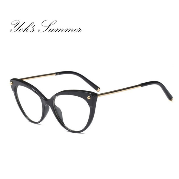 Yok's Leopard TR90 Titanium Alloy Eyeglasses Frame Women Cat Eye Vintage Transparent Glasses Myopia Optical Spectacle Frames WH1091