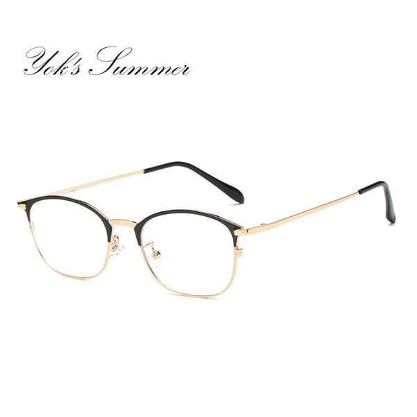 Yok's Summer Anti Blue Ray Computer Gaming Glasses Women Men Vintage Rectangle Half Frame Thin Metal Reading Eyeglasses UN048