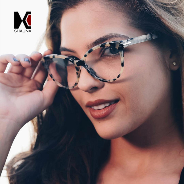 SHAUNA Classic Cat Eye Eyeglasses European and American fashion Quality Acetate Big Frame Women Myopia Glasses