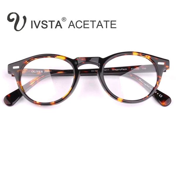 IVSTA Oliver Peoples OV5186 Handmade Real Acetate Frames Cat Eye Glasses Gregory Peck Round Women Optical Demi Prescription Tortoise CE FDA