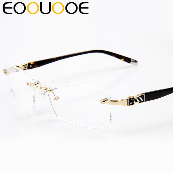 EOOUOOE Rimless Glasses Frame Metal Eye Glasses Gold Gary Silver Optical Oculos Gafas Opticas Lens Eyewear For Male