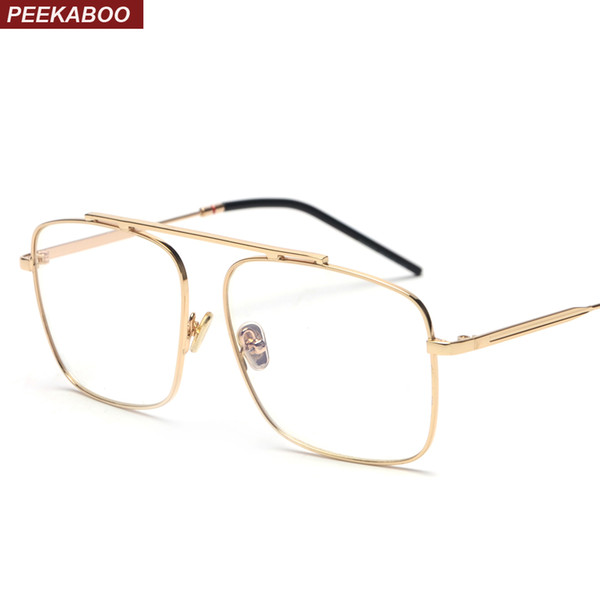 Peekaboo square glasses frame women gold metal 2018 brand designer flat top big eyeglasses optical frame men unisex