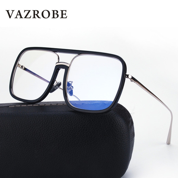 Vazrobe Oversized Glasses Frame Men Women Clear Transparent Eyeglass Flat Top Square Steampunk Eyewear for Decoration Large Face