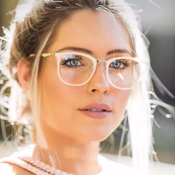 Retro Reading Glasses Famous Brand Designer Red Frame Women Clear Glass Metal+Acetate Frame Sunglasses Ultra-light