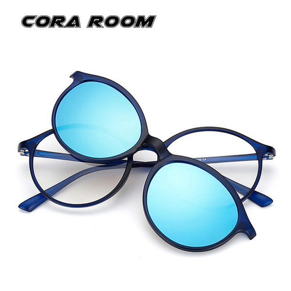 The new TR90 round frame slim frame + polar clip male and female myopic frames flat glasses colorful fashion mirror