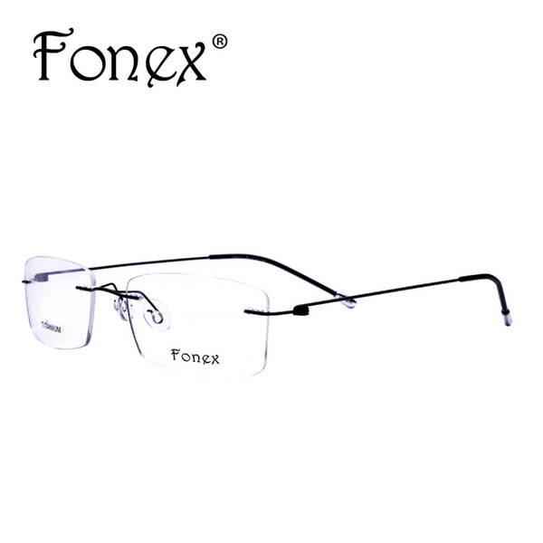 Wholesale- Fonex 2017 Fashion Titanium Myopia Rimless Glasses Memory Square Eyeglasses Optical Frame Eyewear Men Women Brand Designer 9201