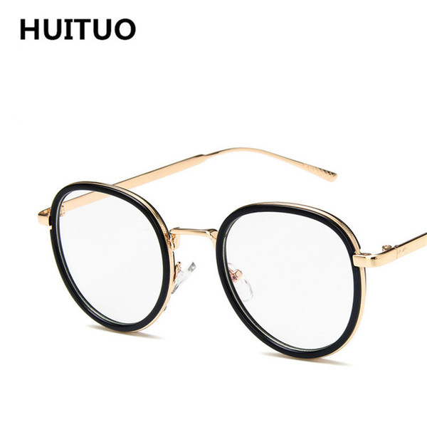 HUITUO New Retro and High Quality Metal Eyeglasses Frame Young Cool Flat Mirror Fashion Nerd Literary Glasses Fake Spectacles