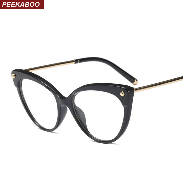 Peekaboo retro cat eye glasses frames for women 2019 transparent optical eyeglasses frame TR90 half metal black leopard