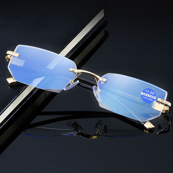 Anti-blue light Reading Eyeglasses Presbyopic Spectacles Clear Glass Lens Unisex Rimless Glasses Frame of Glasses Strength +1.0 ~ +4.0