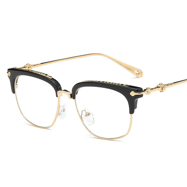 Cubojue Mens Glasses Women Star Brand Eyeglasses Frames for Men Luxury Gold Square Half Rim Clear Lens Myopia Diopter Eyewear