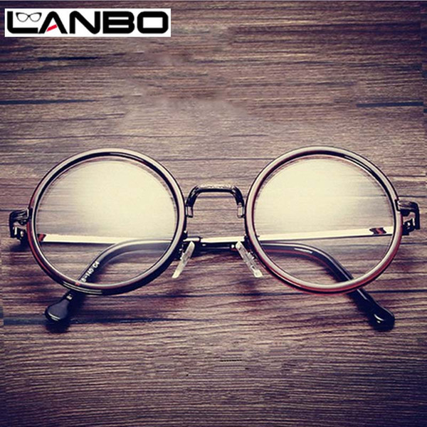 Wholesale- LANBO Hot Women Men Big Round Glasses Frames Newest Purely Handmade Vintage Optical Eye Frame Plain Glass Fashion Oculos811