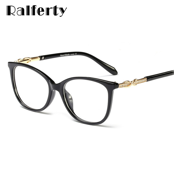 Ralferty 2019 Luxury Crystal Glasses Frames Women Designer Bling Eyeglasses Frame Optical Myopia Zero Point Clear Glasses F95162