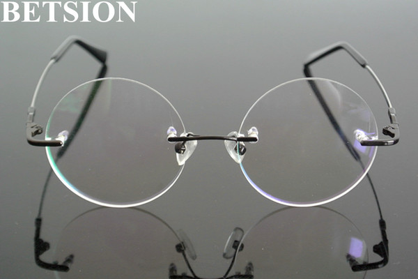 Vintage Round Memory Titanium Black Rimless Flexible Steve Jobs Eyeglass Frames Myopia Men Women Glasses Spectacles Rx able