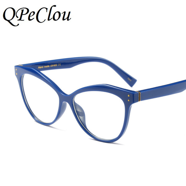 QPeClou Vintage Cat Eye Glasses Frame Women Brand Retro Rivet Clear Lens Glasses Ladies Eyeglasses Frame Unisex Eyewear UV400