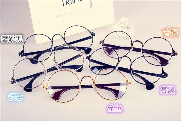 2015 new fashion ladies brand designer retro glasses frame of the thin leg circle box light round flat mirror free shipping