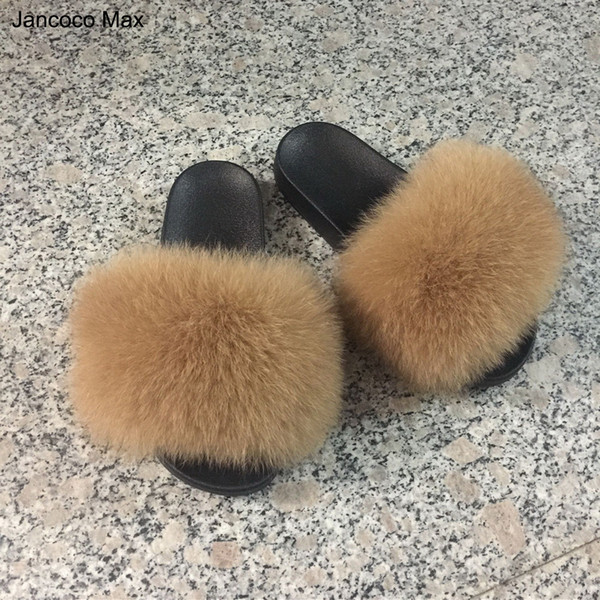 Jancoco Max 2017 Real Fox Fur Slippers Women Fashion Sliders Spring Summer Autumn Fur Slides Indoor Outdoor Flat S60GLOves18