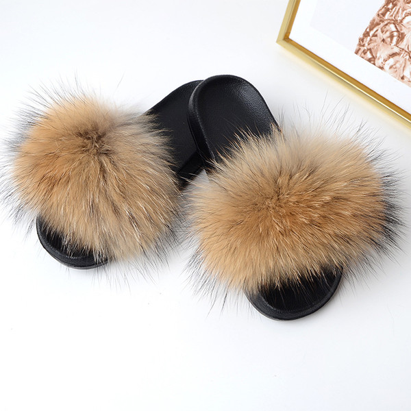 New Women's Plush Slippers Fluffy Fur Rabbit hair Slides Flat Rubber Non-slip Girls Casual Outdoor Flip Flops Hot Shoes