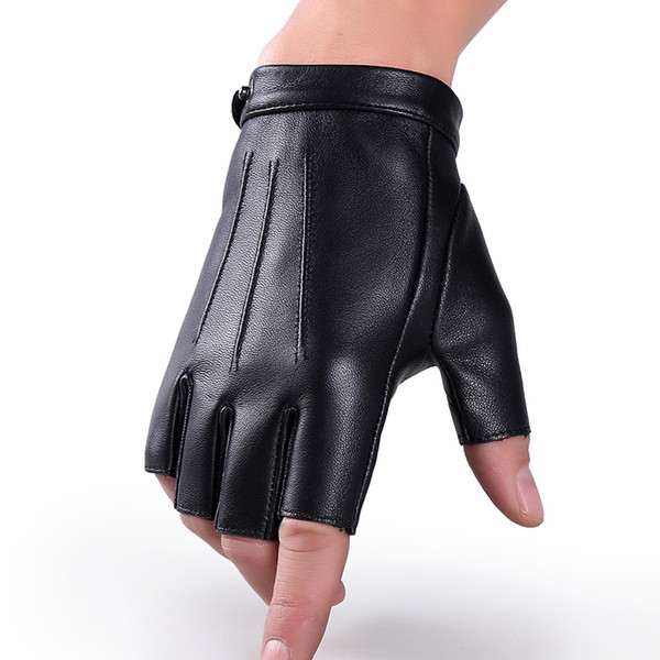 New Genuine Leather Half Finger Gloves Men Outdoor Breathable Driving Semi-Finger Male Sheepskin Glove Free Shipping