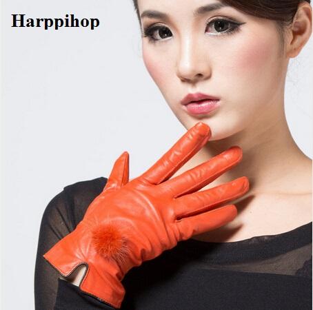 Cheap price discount 2017 100% genuine leather gloves female sheepskin gloves women's thin thermal mink hair ball fashion