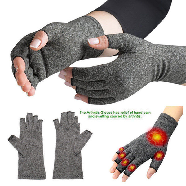 A Pair Copper Compression Gloves Hand Fingers Arthritis Joint Pain Carpal Brace Gloves