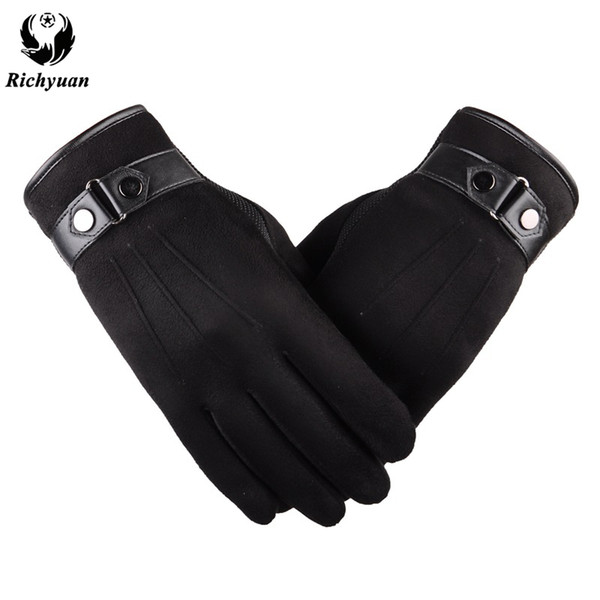 Better warm winter mens gloves Faux suede Leather Black leather gloves male winter men