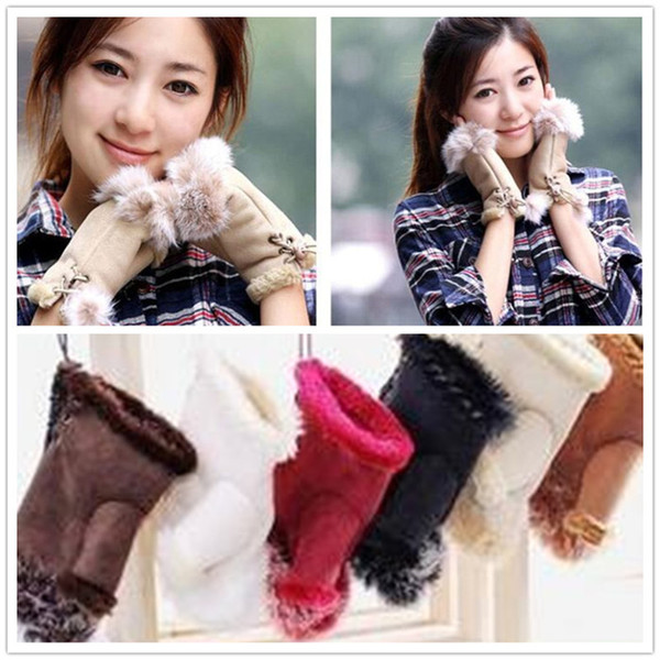 12 Color Winter Women Warm Beautiful Rabbit Fur Gloves Lady's Winter Fingerless Mmulti-colored Half-fingers Glove R049