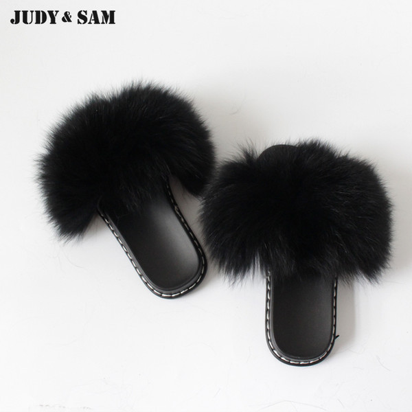 Fur flip flop for kids slippers child fashion for street house inside boys & girls loafer fur sliders fox