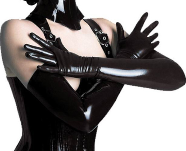 1 Pair New 2016 Sexy Black Shiny Wetlook Long Gloves 