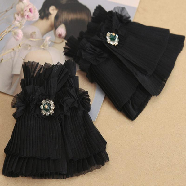 Vintage Collar False Collar Irregular pleated bow drill decorative fake sleeve Victorian Detachable Vintage Black