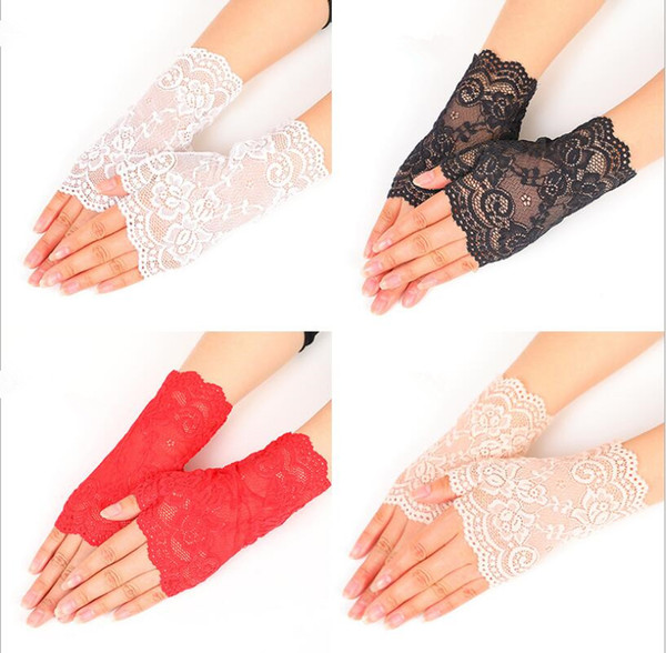 Summer Semi Finger Gloves Outdoors Driving Anti UV Thin Lace Cotton Black And White Solid Color Fashion Glove