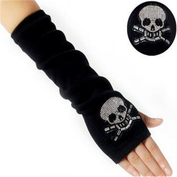 Winter Glove Wrist Arm Hand Warmer Knitted Long Fingerless Gloves Mitten Black Gloves