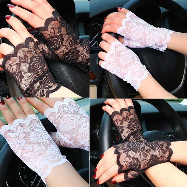 Fashion Women Sexy Lace Sunscreen Fingerless Gloves Driving Anti-UV Party Gloves