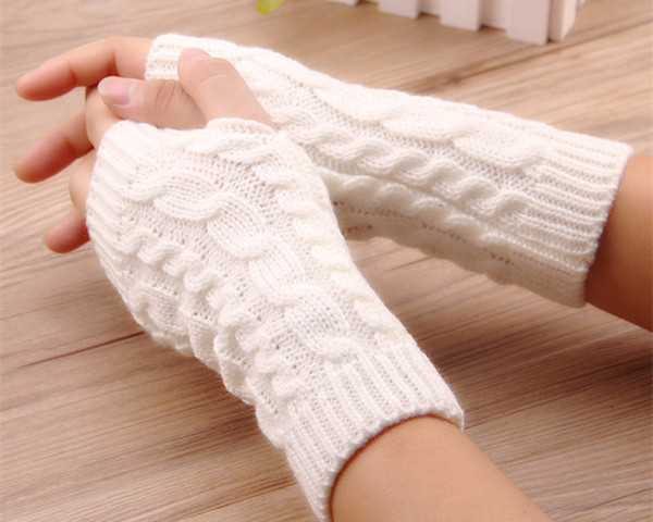 Winter Unisex Women Fingerless Knitted Long Gloves Arm Warmer Twist Wool Half Finger Mittens 12pairs/lot