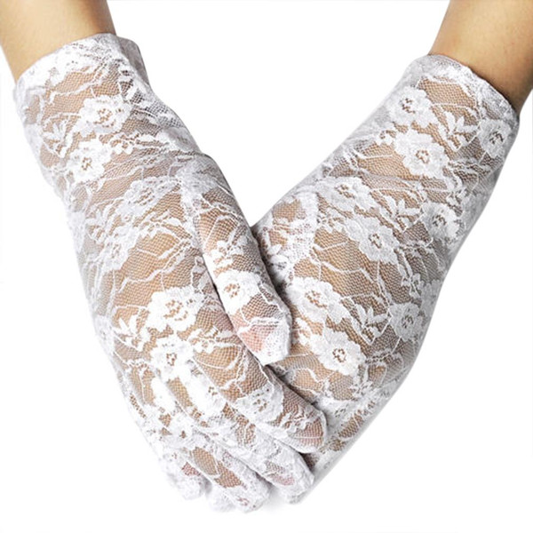 Wholesale- New Elegant Ladies Short Lace Gloves Costume - Beige/white