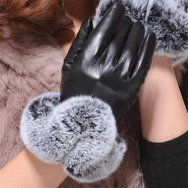 1 Pair 2017 Warm And Elegant Rabbit Fur Leather Gloves for Winter Gloves Brand Mitten Women best selling