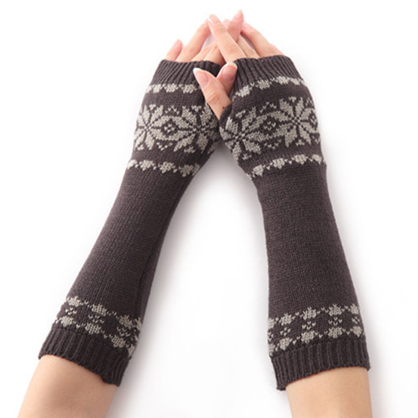 Arm Warm Gloves Gift Winter Long Knit Girls Fingerless For Women Snow Pattern