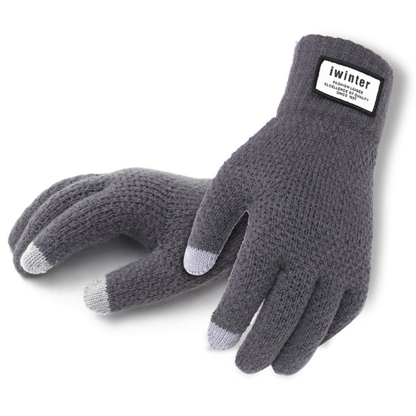 Wholesale-Winter Autumn Men Knitted Gloves Touch Screen High Quality Male Thicken Warm Wool Cashmere Solid Gloves Men Mitten Business