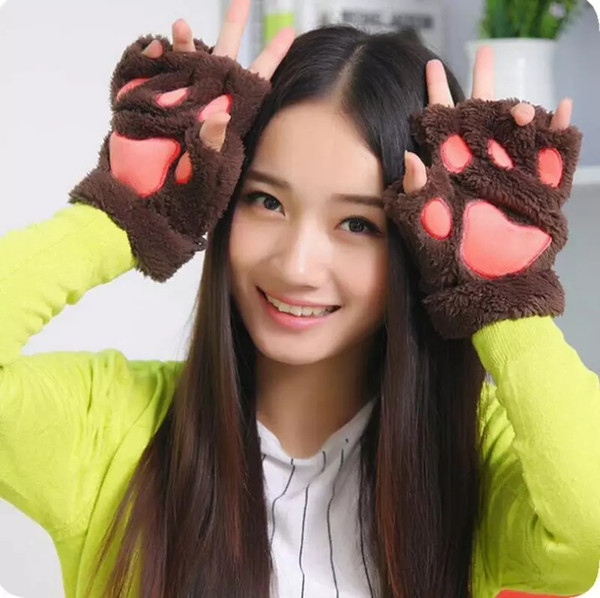 Claw Paw Plush Mittens Short Fingerless Half Finger Gloves Bear Cat Plush Paw Claw Half Finger Glove Soft Half Cover Gloves Epacket Free