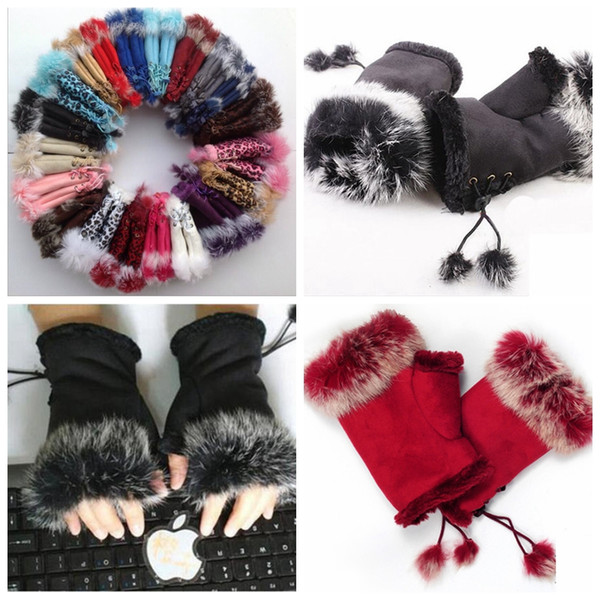 Fashion winter warm girl leather rabbit hand warm winter winter fingerless gloves woman gloves fur C402